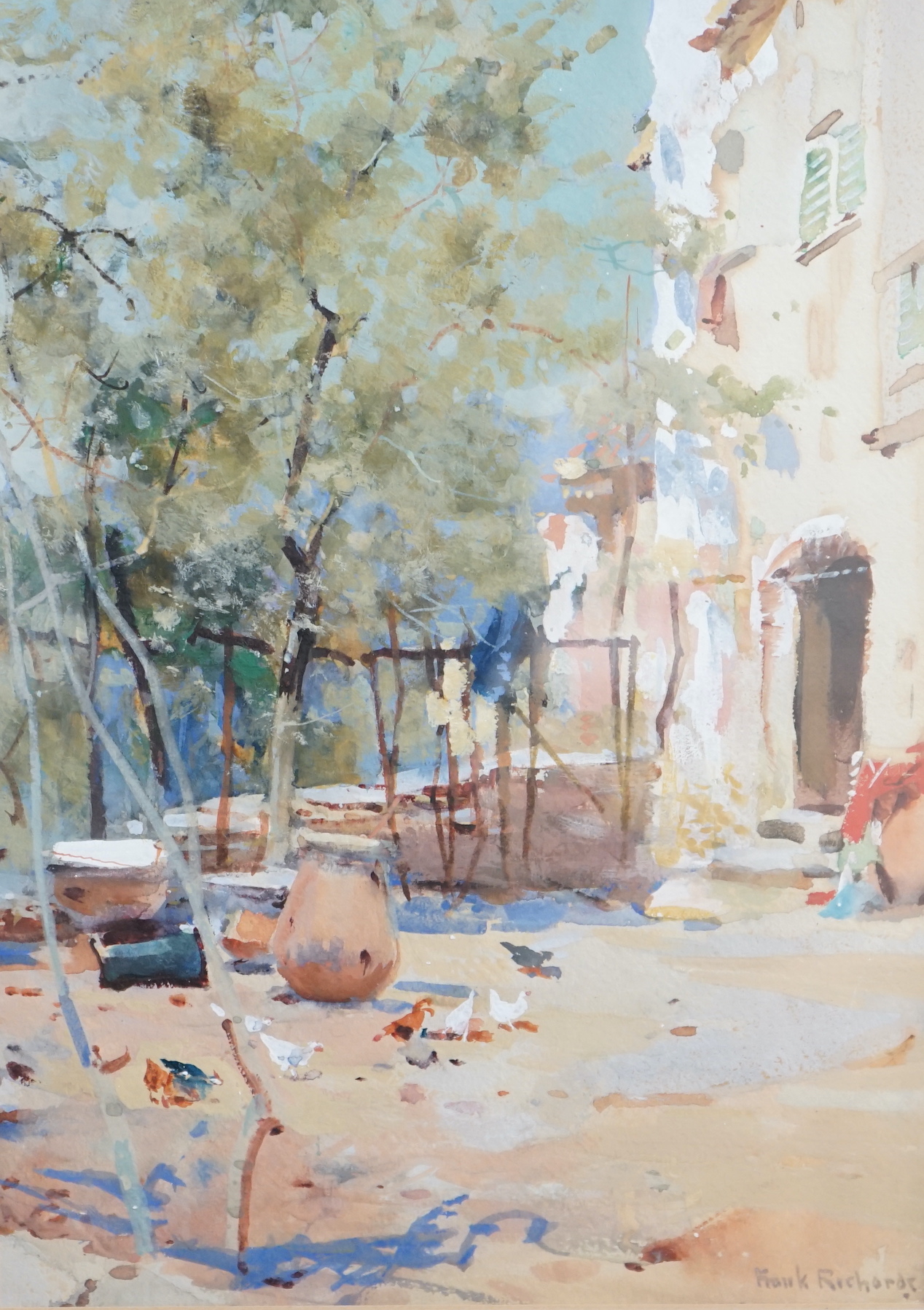 Frank Richards (1863-1935) heightened watercolour, Mediterranean street scene, signed, 35 x 24cm